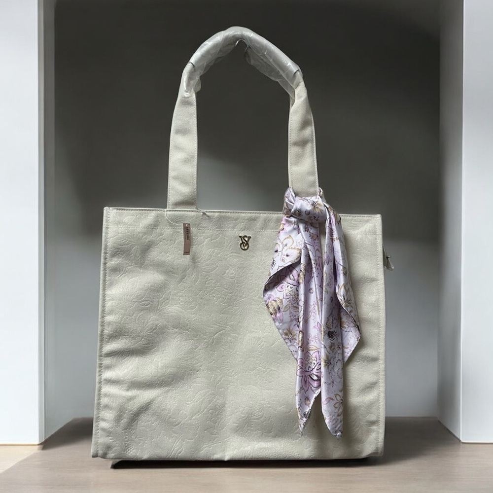 Victoria's Secret Cream Tote with Floral Scarf